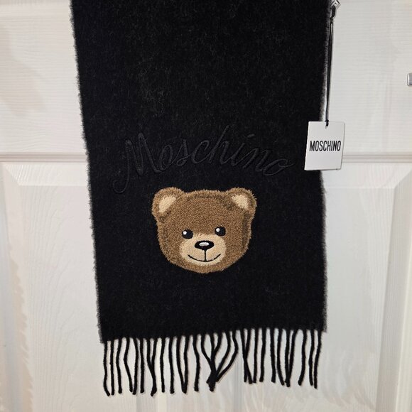 Moschino Teddy Bear-Embroidered Wool Scarf - Black (Unisex) - Picture 2 of 6